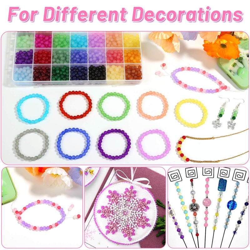shynek 1400 Pieces 6mm Round Glass Beads for Jewelry Making  28 Colors Crystal Beads for Bracelets Jewelry Making and DIY Crafts(Solid Color) - Image 5